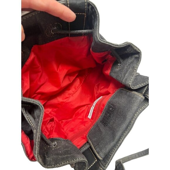 Tommy Hilifiger Denim Drawstring Bucket Style Shoulder Bag Y2K 00s Gray Black - Picture 7 of 13